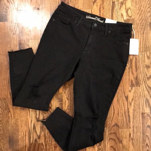 Universal Thread Mid Rise Skinny Distressed Jeans Raw Hem - Picture 1 of 15